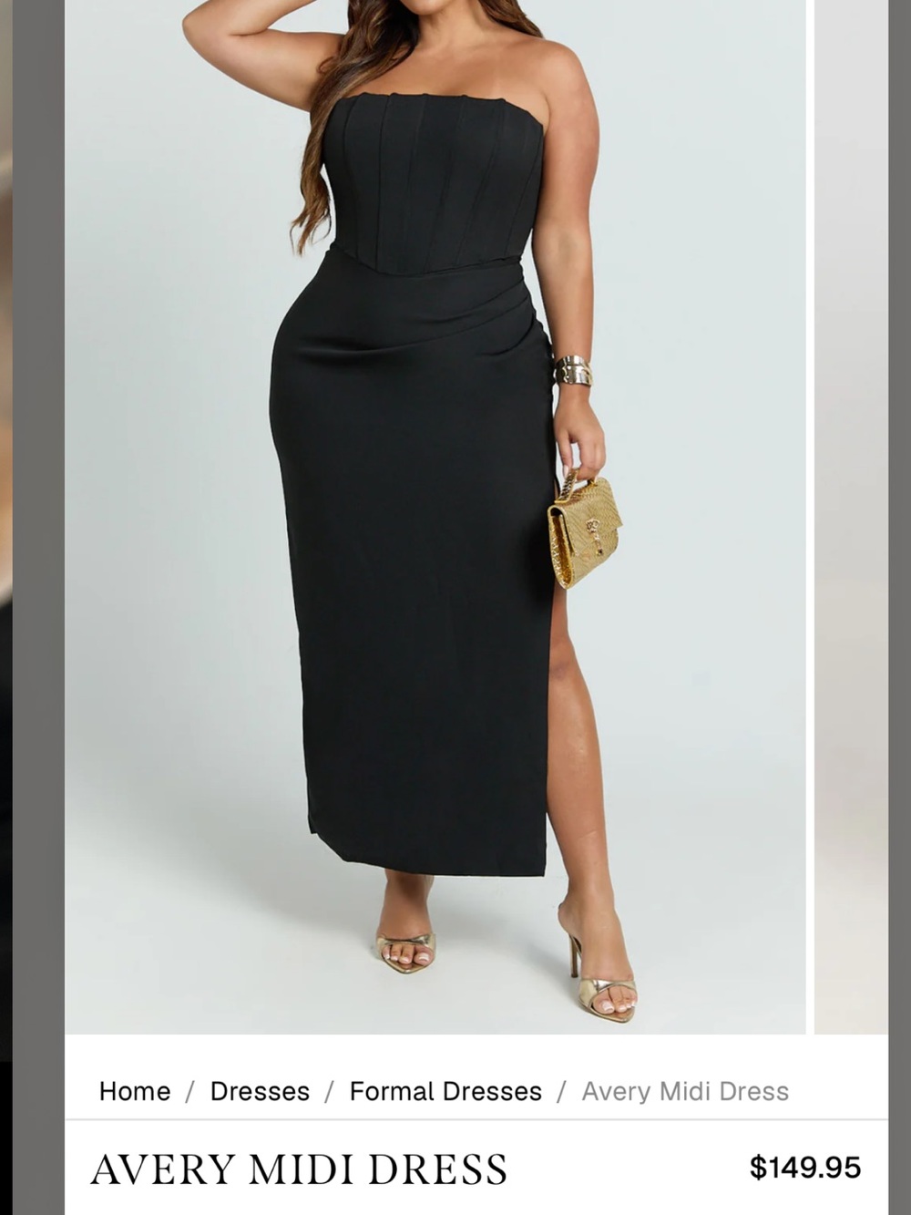 Avery Strapless Black Midi Dress with Side Slit 14 XL
